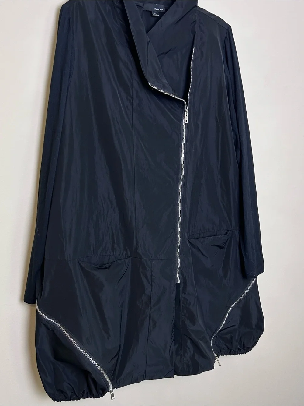 Sun Kim XL Parachute jacket/ coat Drawstring Black Oversize With Pockets VGC - Picture 2 of 11